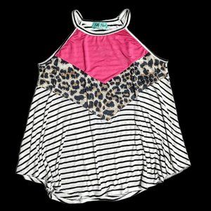 Filly Flair Color Block Leopard Pink & Stripes Women's Tank Top